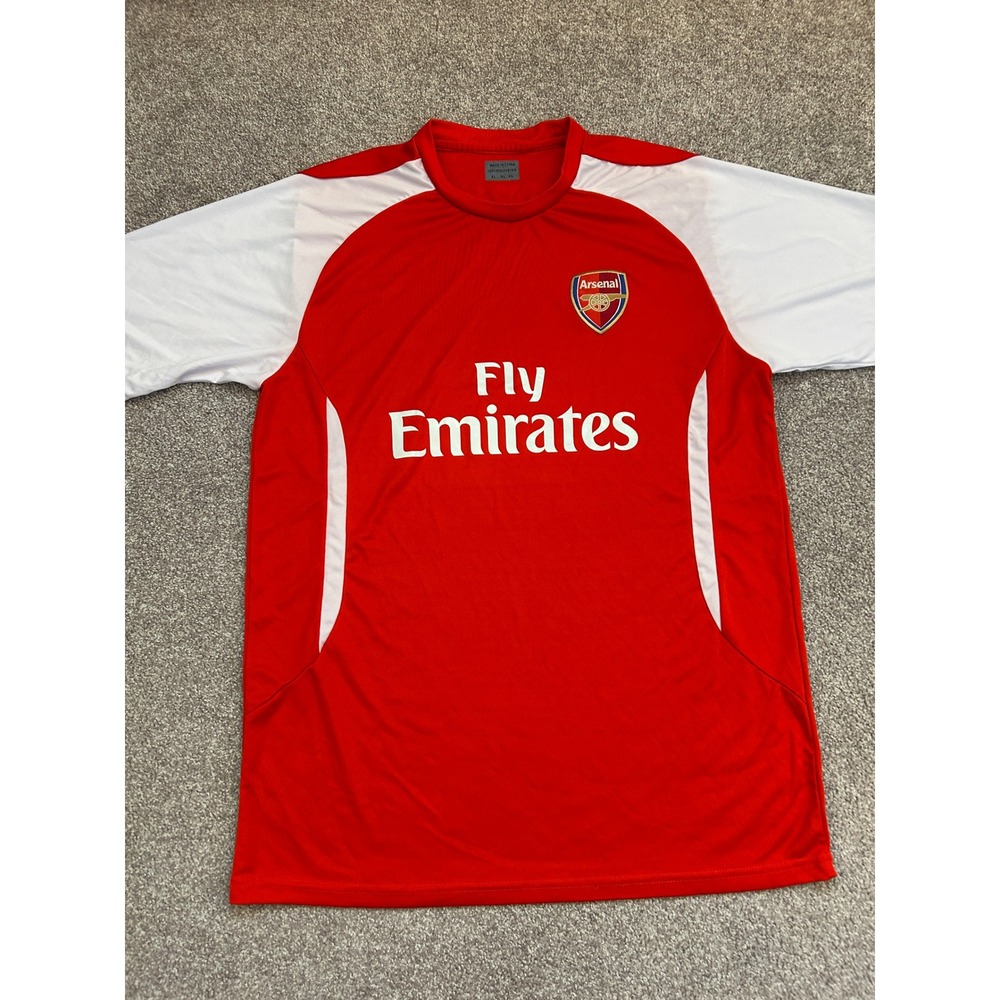 Arsenal Soccer Jersey Mens XL Red White Excellent Fly Emirates Nancy De La Rosa